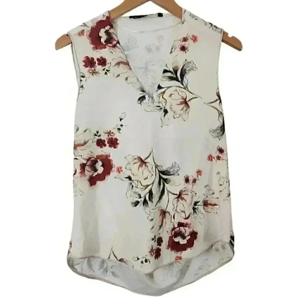 Zara Basic V neck Floral Sleeveless Draped back Blouse M - Picture 1 of 7